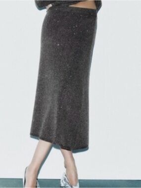 Zara Taupe Sparkle Midi Skirt